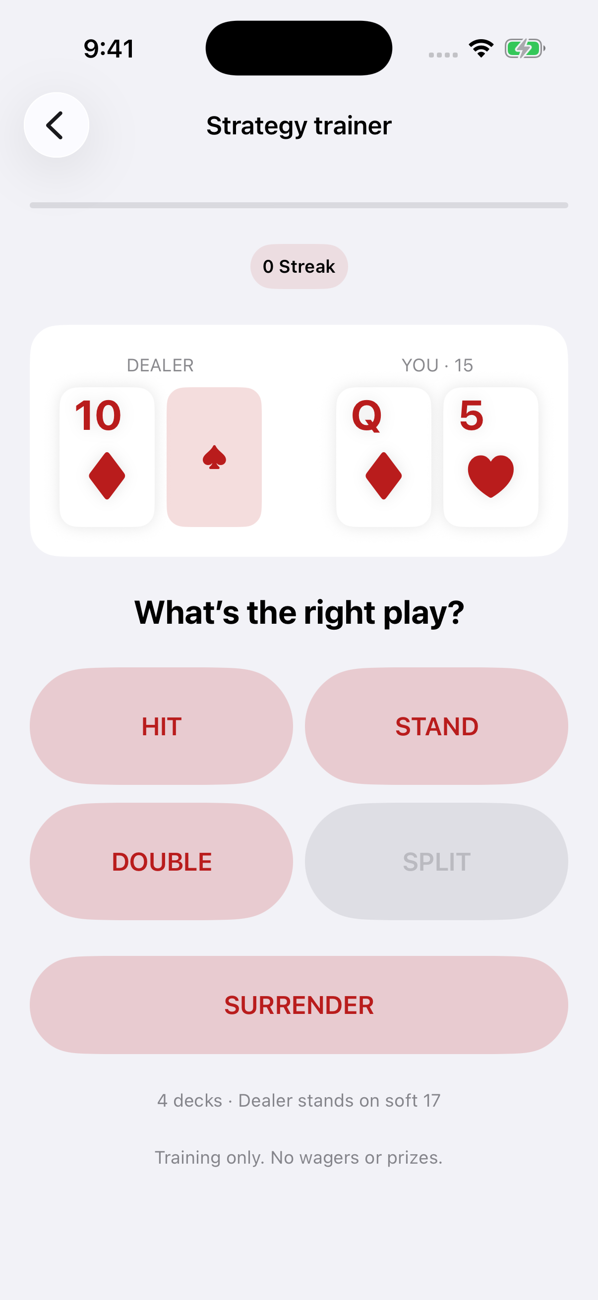 Actual Casino AI trainer screen from the test build